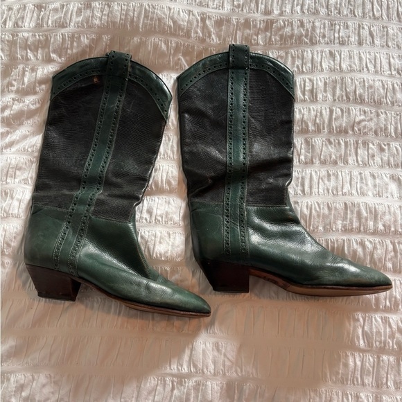 Tilbury Rue du Four Paris Shoes - Vintage Green Leather Women's Tilbury23 Rue du Four Paris Cowboy Boots